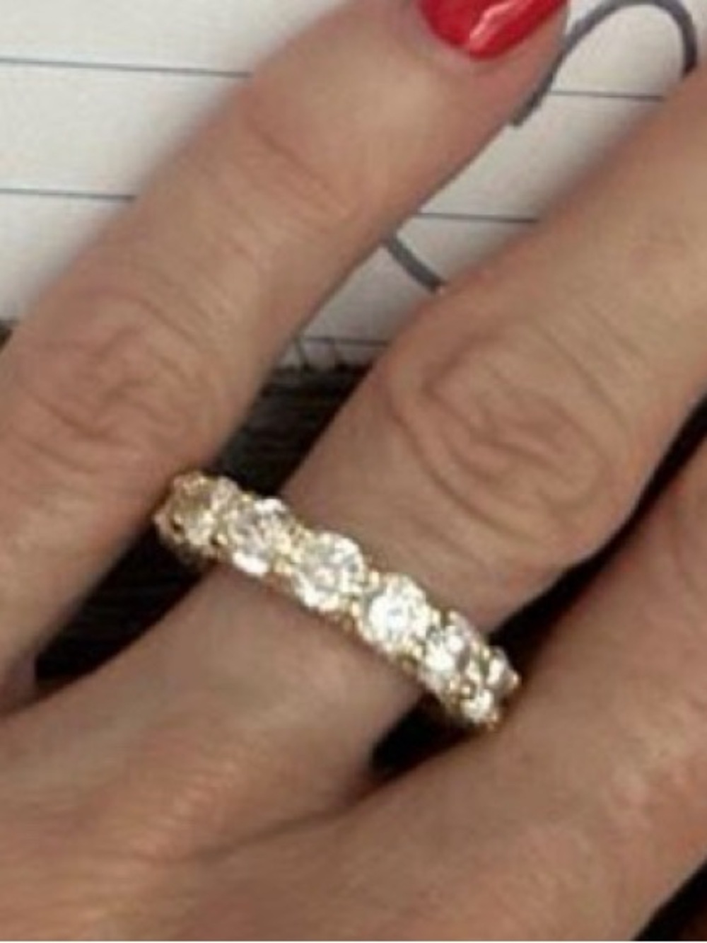Eternity band Moissanite diamond w diamond detail in yellow 18k gold overlay